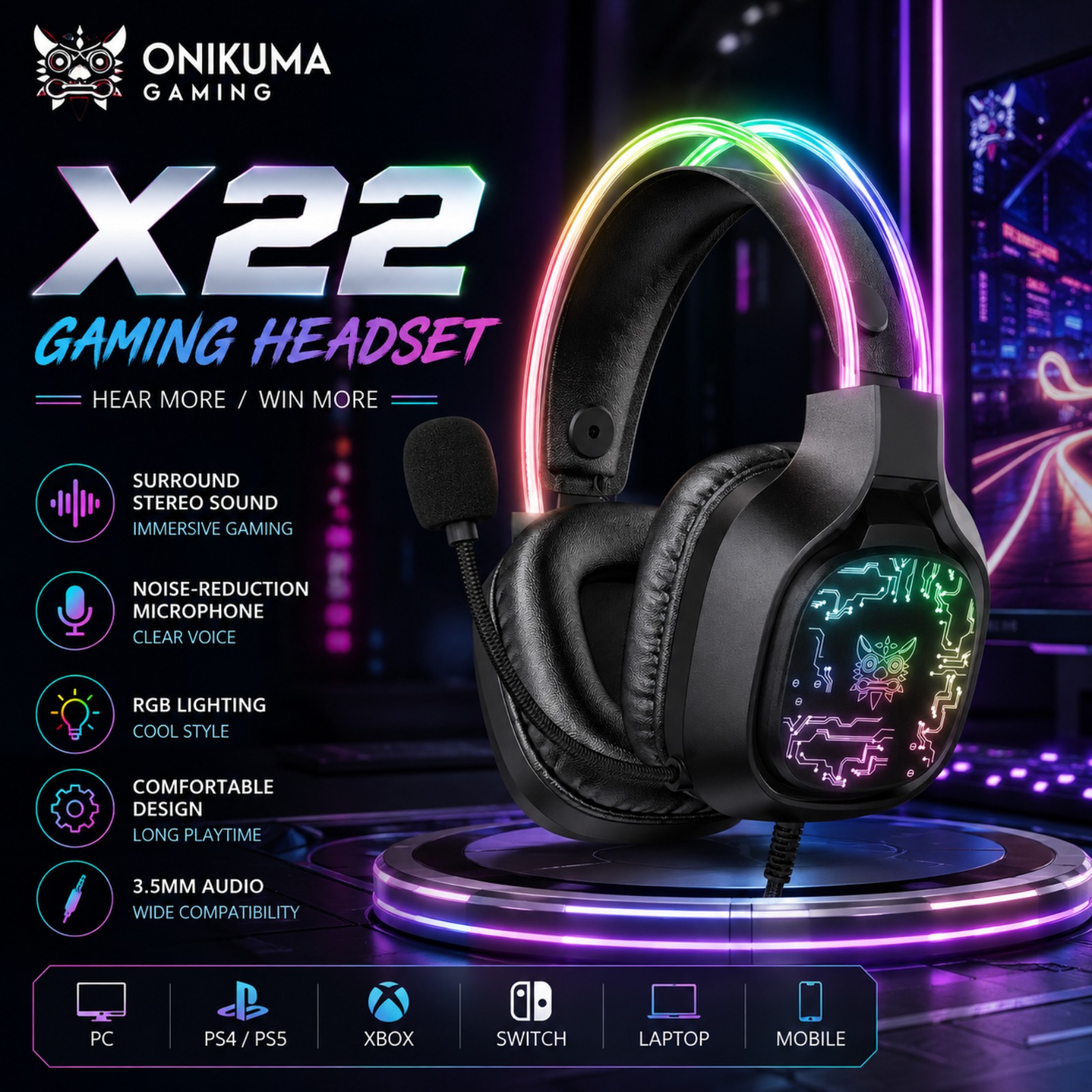 ONIKUMA X22 Wired Gaming Heads - đánh giá và giá Gaming Headset With Mic Rgb