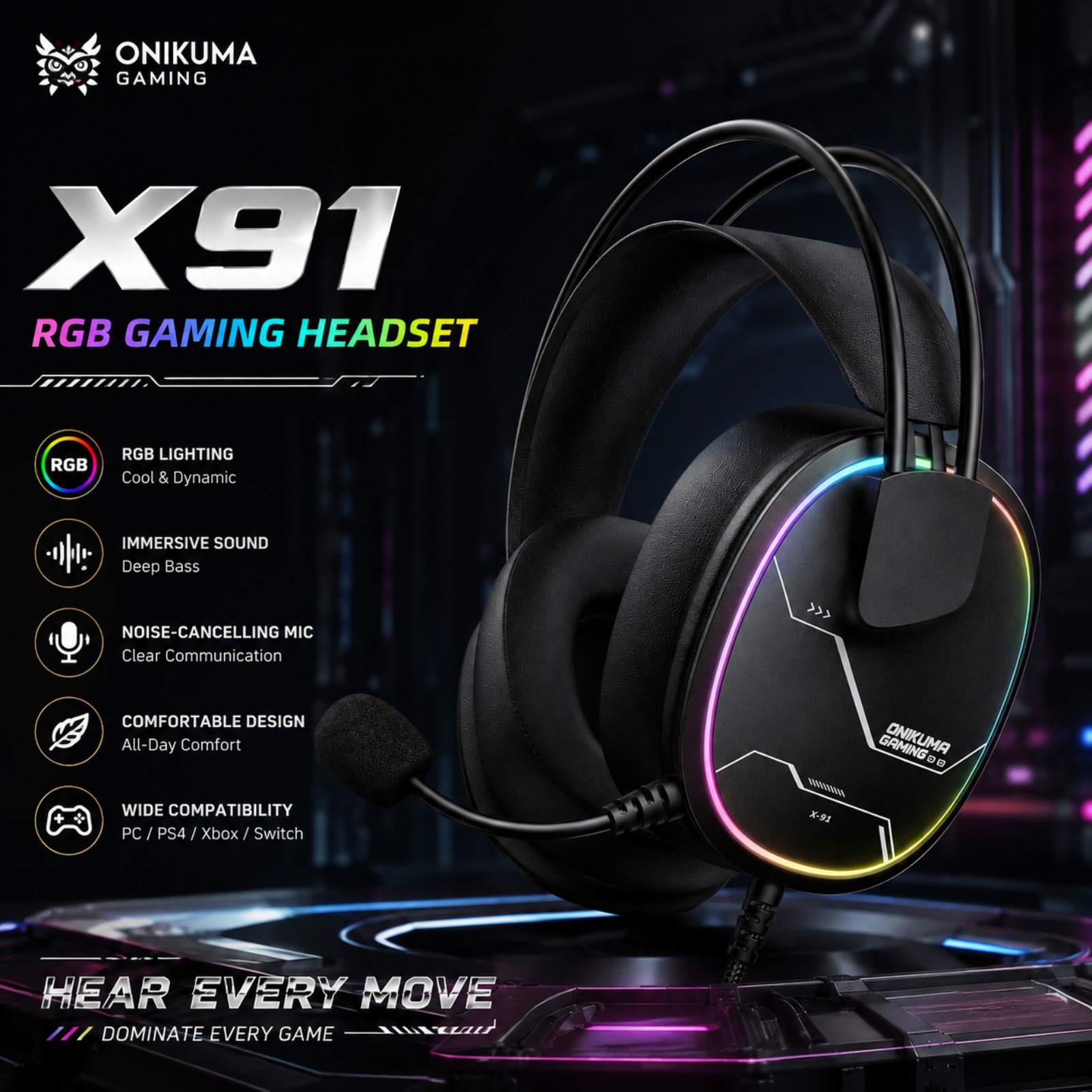 ONIKUMA X91 Wired Gaming Heads - đánh giá và giá Gaming Headset With Mic Rgb